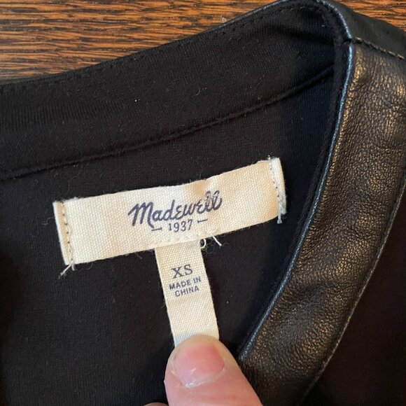 Fabulous Madewell Black Leather Trim Peplum Short Sleeve Top-Size XS - Picture 3 of 10